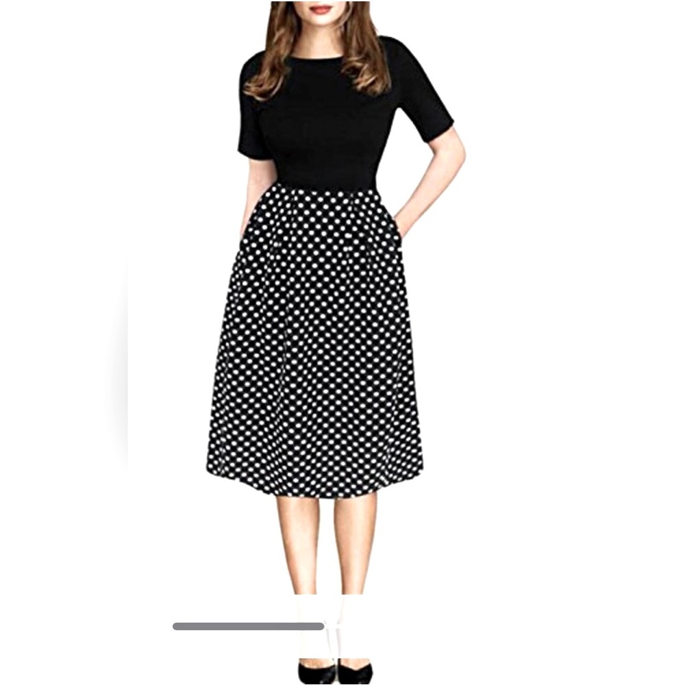 NWT Vintage Black Polka Dot Party Dress.
